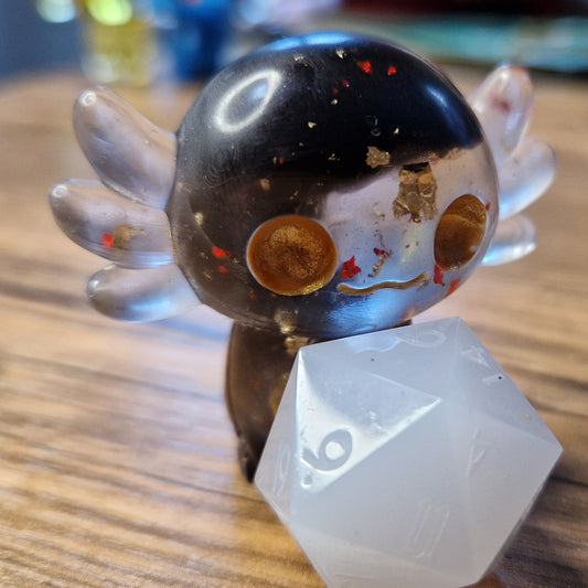 BLACK, GOLD & RED - STANDING AXOLOTL DICE GUARDIAN